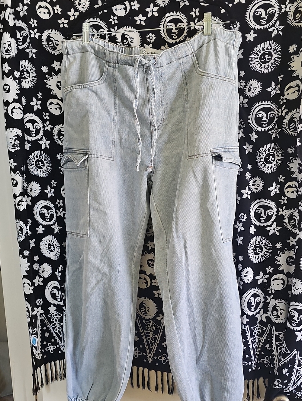 No Boundaries Light Blue Relaxed Cargo Jeans with Drawstring Waist